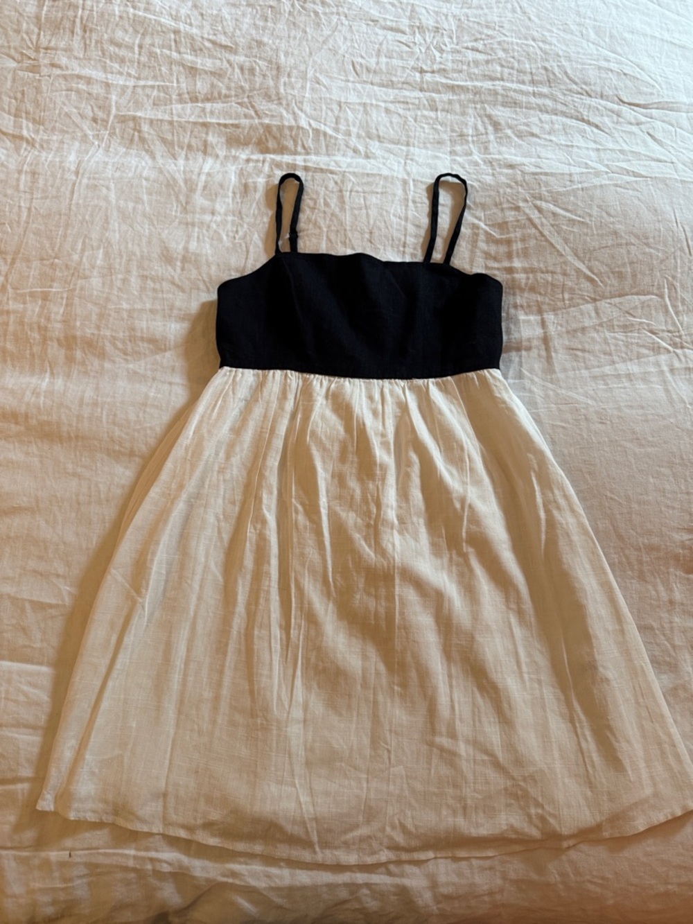 Empire Black and Cream Spaghetti Strap Mini Dress LINED. Versatile, classic